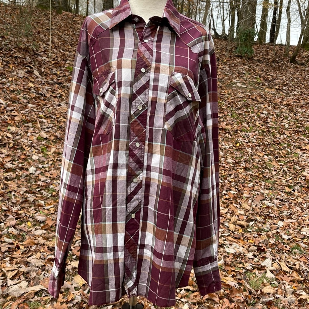 Wrangler Pearl Snap Western Shirt Flannel Purple Lavender Size Large